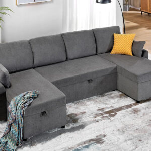VanAcc Sofa Bed, Sleeper Sofa- 2 in 1 Pull Out Couch Bed with Storage Chaise for Living Room, White Sherpa 84in x 59in x 39in