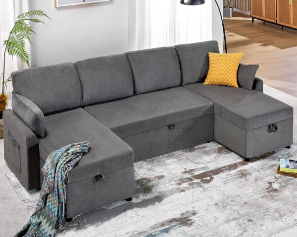 VanAcc Sofa Bed, Sleeper Sofa- 2 in 1 Pull Out Couch Bed with Storage Chaise for Living Room, White Sherpa 84in x 59in x 39in