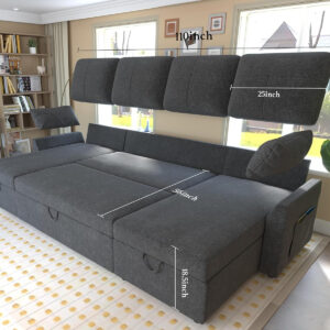 VanAcc Sofa Bed, Sleeper Sofa- 2 in 1 Pull Out Couch Bed with Storage Chaise for Living Room, White Sherpa 84in x 59in x 39in
