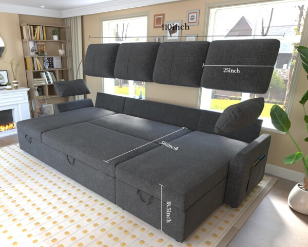 VanAcc Sofa Bed, Sleeper Sofa- 2 in 1 Pull Out Couch Bed with Storage Chaise for Living Room, White Sherpa 84in x 59in x 39in