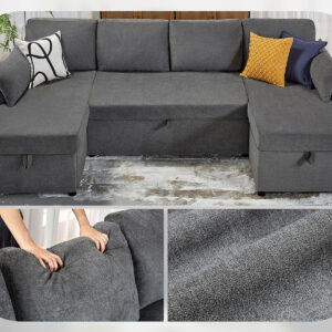 VanAcc Sofa Bed, Sleeper Sofa- 2 in 1 Pull Out Couch Bed with Storage Chaise for Living Room, White Sherpa 84in x 59in x 39in