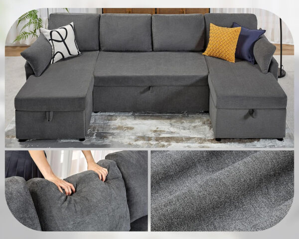 VanAcc Sofa Bed, Sleeper Sofa- 2 in 1 Pull Out Couch Bed with Storage Chaise for Living Room, White Sherpa 84in x 59in x 39in