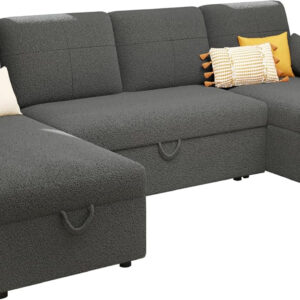 VanAcc Sofa Bed, Sleeper Sofa- 2 in 1 Pull Out Couch Bed with Storage Chaise for Living Room, White Sherpa 84in x 59in x 39in