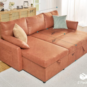 VanAcc Sofa Bed, Sleeper Sofa- 2 in 1 Pull Out Couch Bed with Storage Chaise for Living Room, White Sherpa 84in x 59in x 39in