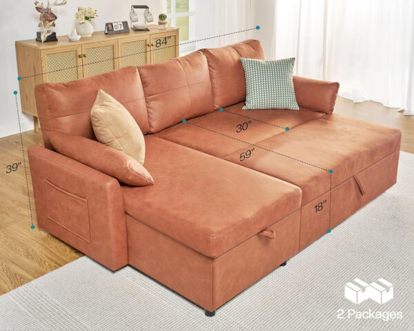 VanAcc Sofa Bed, Sleeper Sofa- 2 in 1 Pull Out Couch Bed with Storage Chaise for Living Room, White Sherpa 84in x 59in x 39in
