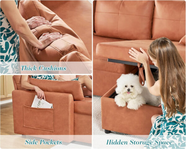 VanAcc Sofa Bed, Sleeper Sofa- 2 in 1 Pull Out Couch Bed with Storage Chaise for Living Room, White Sherpa 84in x 59in x 39in