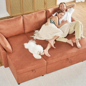 VanAcc Sofa Bed, Sleeper Sofa- 2 in 1 Pull Out Couch Bed with Storage Chaise for Living Room, White Sherpa 84in x 59in x 39in