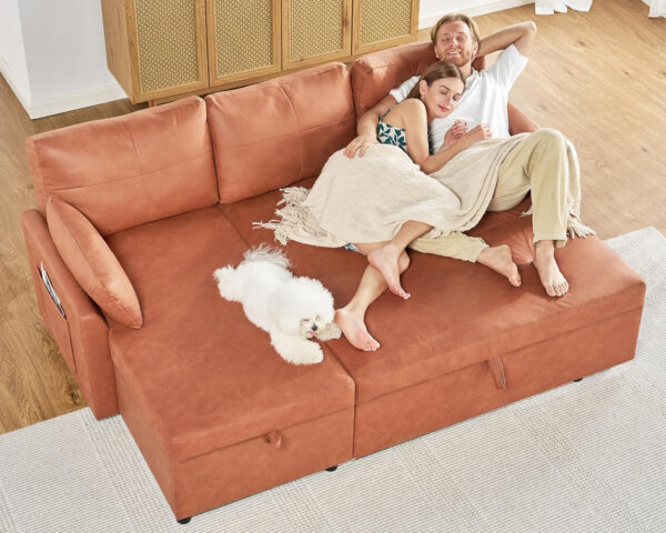 VanAcc Sofa Bed, Sleeper Sofa- 2 in 1 Pull Out Couch Bed with Storage Chaise for Living Room, White Sherpa 84in x 59in x 39in