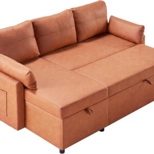 VanAcc Sofa Bed, Sleeper Sofa- 2 in 1 Pull Out Couch Bed with Storage Chaise for Living Room, White Sherpa 84in x 59in x 39in