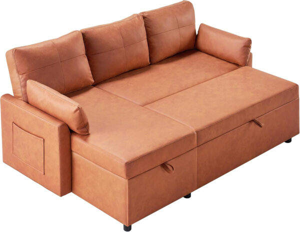 VanAcc Sofa Bed, Sleeper Sofa- 2 in 1 Pull Out Couch Bed with Storage Chaise for Living Room, White Sherpa 84in x 59in x 39in