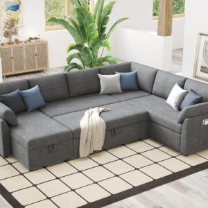 VanAcc Sofa Bed, Sleeper Sofa- 2 in 1 Pull Out Couch Bed with Storage Chaise for Living Room, White Sherpa 84in x 59in x 39in