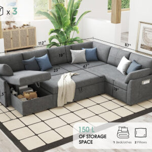 VanAcc Sofa Bed, Sleeper Sofa- 2 in 1 Pull Out Couch Bed with Storage Chaise for Living Room, White Sherpa 84in x 59in x 39in