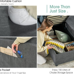 VanAcc Sofa Bed, Sleeper Sofa- 2 in 1 Pull Out Couch Bed with Storage Chaise for Living Room, White Sherpa 84in x 59in x 39in