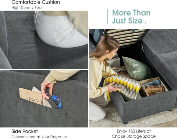 VanAcc Sofa Bed, Sleeper Sofa- 2 in 1 Pull Out Couch Bed with Storage Chaise for Living Room, White Sherpa 84in x 59in x 39in