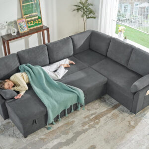 VanAcc Sofa Bed, Sleeper Sofa- 2 in 1 Pull Out Couch Bed with Storage Chaise for Living Room, White Sherpa 84in x 59in x 39in