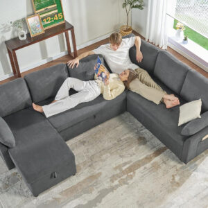 VanAcc Sofa Bed, Sleeper Sofa- 2 in 1 Pull Out Couch Bed with Storage Chaise for Living Room, White Sherpa 84in x 59in x 39in