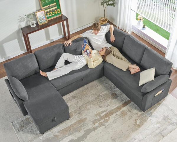 VanAcc Sofa Bed, Sleeper Sofa- 2 in 1 Pull Out Couch Bed with Storage Chaise for Living Room, White Sherpa 84in x 59in x 39in