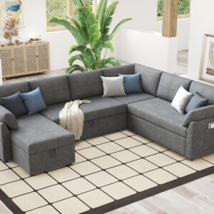 VanAcc Sofa Bed, Sleeper Sofa- 2 in 1 Pull Out Couch Bed with Storage Chaise for Living Room, White Sherpa 84in x 59in x 39in