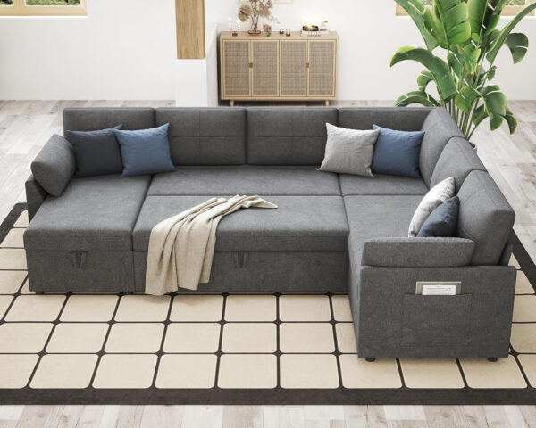 VanAcc Sofa Bed, Sleeper Sofa- 2 in 1 Pull Out Couch Bed with Storage Chaise for Living Room, White Sherpa 84in x 59in x 39in