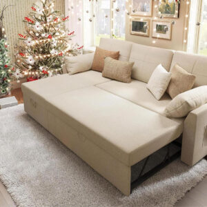 VanAcc Sofa Bed, Sleeper Sofa- 2 in 1 Pull Out Couch Bed with Storage Chaise for Living Room, White Sherpa 84in x 59in x 39in