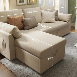 VanAcc Sofa Bed, Sleeper Sofa- 2 in 1 Pull Out Couch Bed with Storage Chaise for Living Room, White Sherpa 84in x 59in x 39in