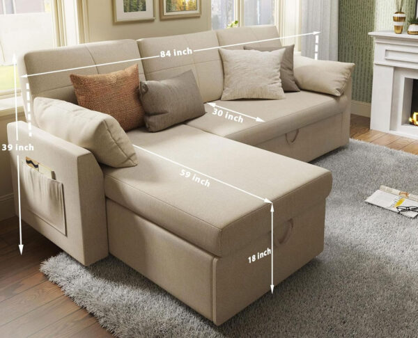 VanAcc Sofa Bed, Sleeper Sofa- 2 in 1 Pull Out Couch Bed with Storage Chaise for Living Room, White Sherpa 84in x 59in x 39in