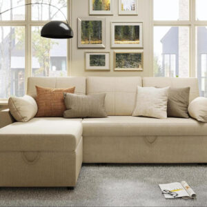 VanAcc Sofa Bed, Sleeper Sofa- 2 in 1 Pull Out Couch Bed with Storage Chaise for Living Room, White Sherpa 84in x 59in x 39in