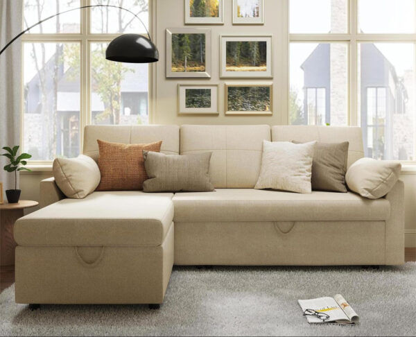 VanAcc Sofa Bed, Sleeper Sofa- 2 in 1 Pull Out Couch Bed with Storage Chaise for Living Room, White Sherpa 84in x 59in x 39in