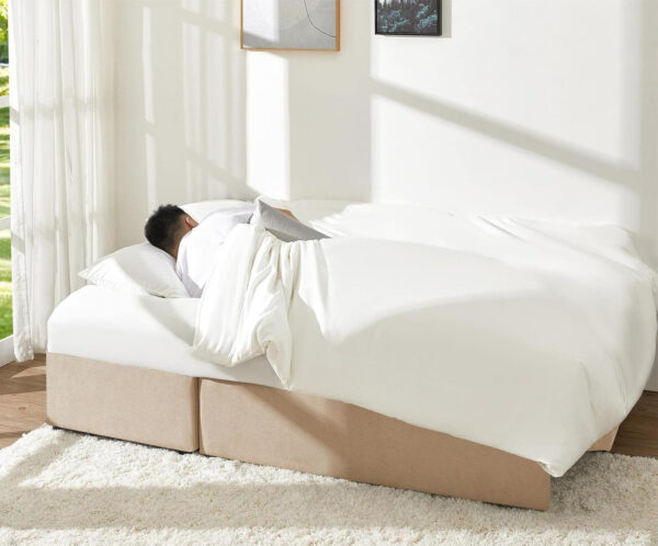 VanAcc Sofa Bed, Sleeper Sofa- 2 in 1 Pull Out Couch Bed with Storage Chaise for Living Room, White Sherpa 84in x 59in x 39in