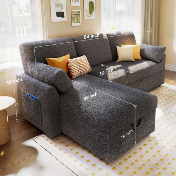 VanAcc Sofa Bed, Sleeper Sofa- 2 in 1 Pull Out Couch Bed with Storage Chaise for Living Room, White Sherpa 84in x 59in x 39in
