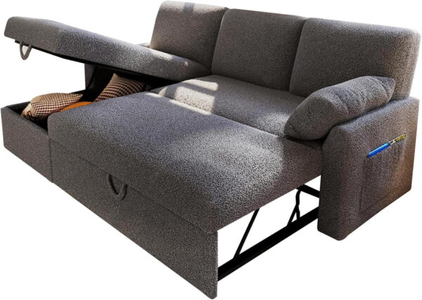 VanAcc Sofa Bed, Sleeper Sofa- 2 in 1 Pull Out Couch Bed with Storage Chaise for Living Room, White Sherpa 84in x 59in x 39in