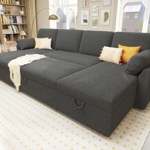 VanAcc Sofa Bed, Sleeper Sofa- 2 in 1 Pull Out Couch Bed with Storage Chaise for Living Room, White Sherpa 84in x 59in x 39in
