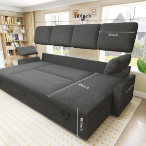 VanAcc Sofa Bed, Sleeper Sofa- 2 in 1 Pull Out Couch Bed with Storage Chaise for Living Room, White Sherpa 84in x 59in x 39in