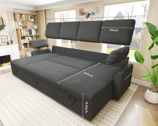 VanAcc Sofa Bed, Sleeper Sofa- 2 in 1 Pull Out Couch Bed with Storage Chaise for Living Room, White Sherpa 84in x 59in x 39in
