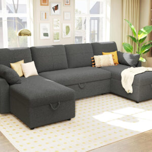 VanAcc Sofa Bed, Sleeper Sofa- 2 in 1 Pull Out Couch Bed with Storage Chaise for Living Room, White Sherpa 84in x 59in x 39in