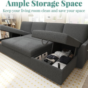 VanAcc Sofa Bed, Sleeper Sofa- 2 in 1 Pull Out Couch Bed with Storage Chaise for Living Room, White Sherpa 84in x 59in x 39in
