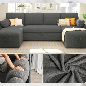 VanAcc Sofa Bed, Sleeper Sofa- 2 in 1 Pull Out Couch Bed with Storage Chaise for Living Room, White Sherpa 84in x 59in x 39in