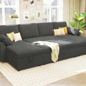 VanAcc Sofa Bed, Sleeper Sofa- 2 in 1 Pull Out Couch Bed with Storage Chaise for Living Room, White Sherpa 84in x 59in x 39in