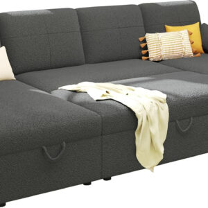 VanAcc Sofa Bed, Sleeper Sofa- 2 in 1 Pull Out Couch Bed with Storage Chaise for Living Room, White Sherpa 84in x 59in x 39in