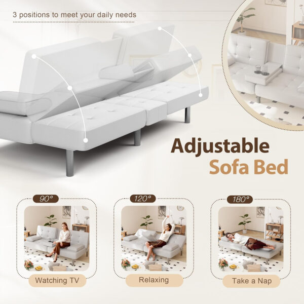 6886e65645a9c4c87feb61684e81f5d452cfbc1c1150354774d4f.jpg Shahoo Convertible Folding Futon Sofa Bed Sleeper Couch for Living Room Faux Leather Upholstered Loveseat w/Removable Armrests, Metal Legs, 2 Cup Holders, Black