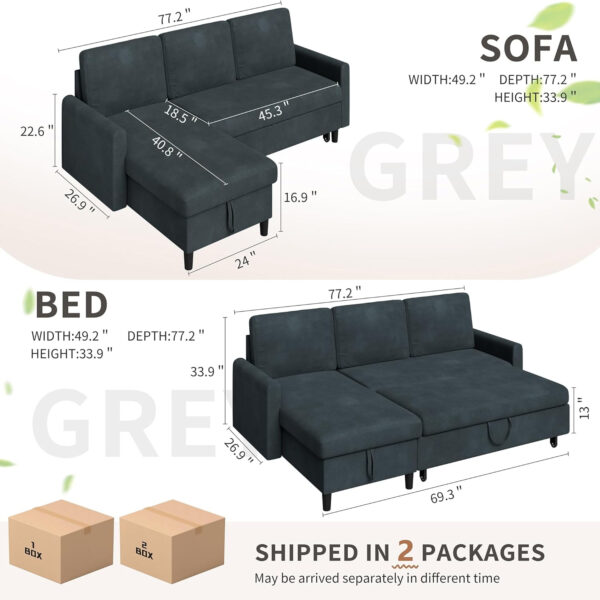 6886e67ad34071e496416f1039c489b33555c23afd80c58954690.jpg Walsunny Sectional Sofa Couch Bed L Shaped Sleeper Sofa Bed Pull Out Bed with Storage, Reversible Sectional Couches for Living Room, Apartment, Office(Dark Gray)