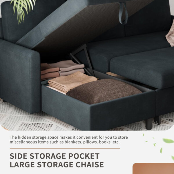 6886e67de3679e1ae3765ffd954263f9d3d18248a829ede6d6763.jpg Walsunny Sectional Sofa Couch Bed L Shaped Sleeper Sofa Bed Pull Out Bed with Storage, Reversible Sectional Couches for Living Room, Apartment, Office(Dark Gray)