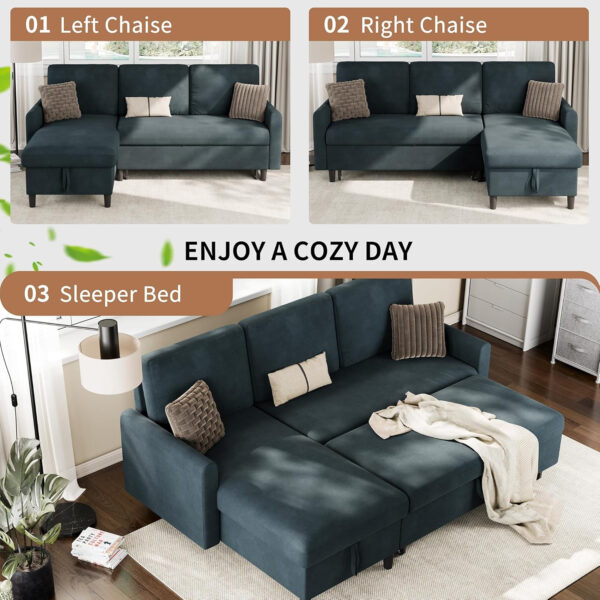 6886e6804fdc5770fb7b575ecda4be00c4efccd0c4918439124ca.jpg Walsunny Sectional Sofa Couch Bed L Shaped Sleeper Sofa Bed Pull Out Bed with Storage, Reversible Sectional Couches for Living Room, Apartment, Office(Dark Gray)