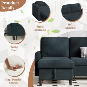6886e6815b8b4f8fac48f0050cecb652650c241c770d3102cfba7.jpg Walsunny Sectional Sofa Couch Bed L Shaped Sleeper Sofa Bed Pull Out Bed with Storage, Reversible Sectional Couches for Living Room, Apartment, Office(Dark Gray)
