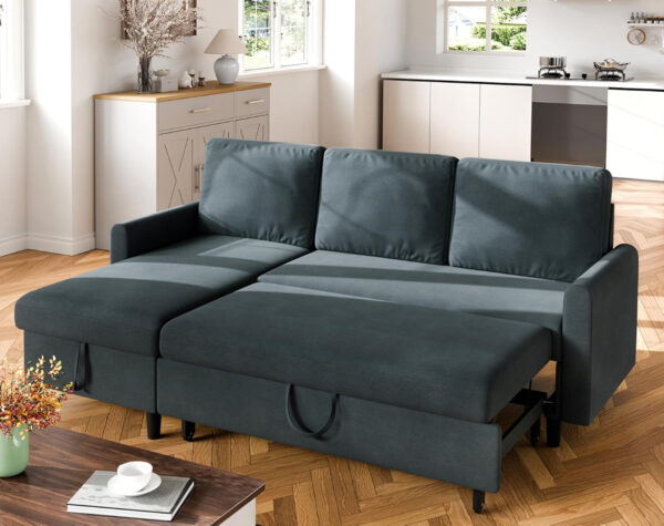 6886e683966b215be3010c5e962b48c5086aa392cee92e8016cee.jpg Walsunny Sectional Sofa Couch Bed L Shaped Sleeper Sofa Bed Pull Out Bed with Storage, Reversible Sectional Couches for Living Room, Apartment, Office(Dark Gray)