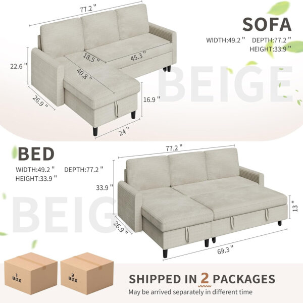 6886e685ab132a091f1df04905ef073b2f554027b836abfa9be13.jpg Walsunny Sectional Sofa Couch Bed L Shaped Sleeper Sofa Bed Pull Out Bed with Storage, Reversible Sectional Couches for Living Room, Apartment, Office(Dark Gray)