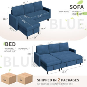 6886e68f88ee6c97eab7b6ef702c2babc842e7cfd08945c570a80.jpg Walsunny Sectional Sofa Couch Bed L Shaped Sleeper Sofa Bed Pull Out Bed with Storage, Reversible Sectional Couches for Living Room, Apartment, Office(Dark Gray)