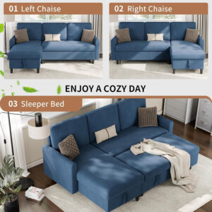 6886e6930174a0a66d7870f23389c836781c0b605148c41a27191.jpg Walsunny Sectional Sofa Couch Bed L Shaped Sleeper Sofa Bed Pull Out Bed with Storage, Reversible Sectional Couches for Living Room, Apartment, Office(Dark Gray)