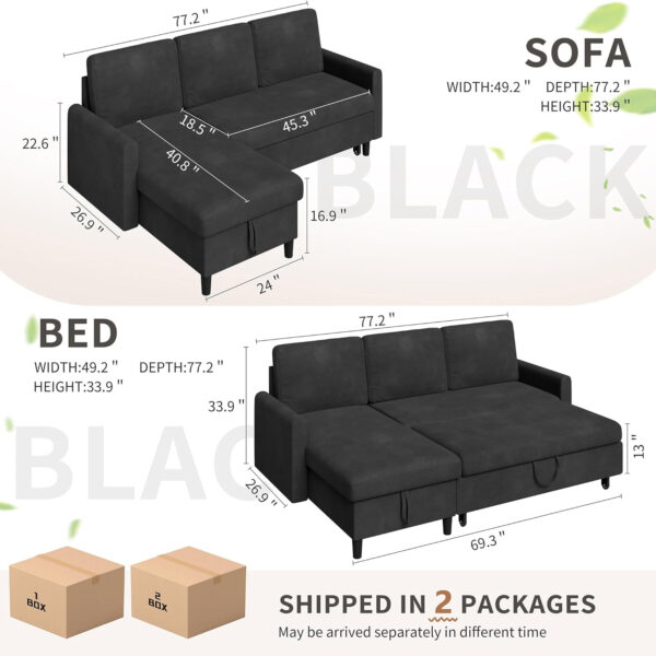 6886e697e83129310a7cf2ae887348ef518fe528dd8194d347123.jpg Walsunny Sectional Sofa Couch Bed L Shaped Sleeper Sofa Bed Pull Out Bed with Storage, Reversible Sectional Couches for Living Room, Apartment, Office(Dark Gray)