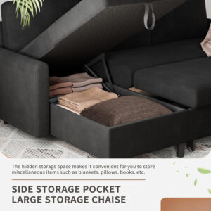 6886e698e12a55a44e4455f52de26f4b9b411046dbc774e87ddcb.jpg Walsunny Sectional Sofa Couch Bed L Shaped Sleeper Sofa Bed Pull Out Bed with Storage, Reversible Sectional Couches for Living Room, Apartment, Office(Dark Gray)